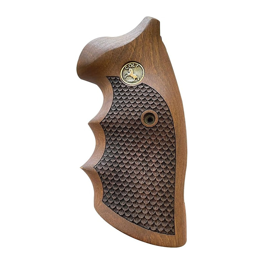 Colt Python walnut grips with fish scale pattern and brass logo