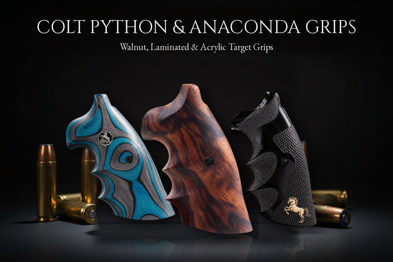 Colt Python & Anaconda grips collection – walnut, blue laminated and black acrylic target grips