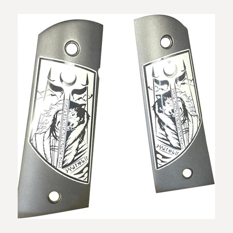 Colt 1911 acrylic grips – Aluminum – Engraved Skull Warrior – handcrafted in Türkiye