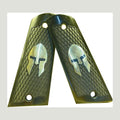 Colt 1911 acrylic grips – Green with Spartan Helmet – handcrafted in Türkiye