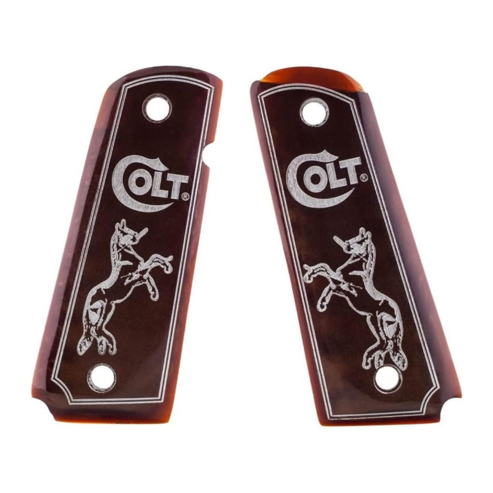 Colt 1911 acrylic grips – Maroon with Silver Colt Horse – handcrafted in Türkiye