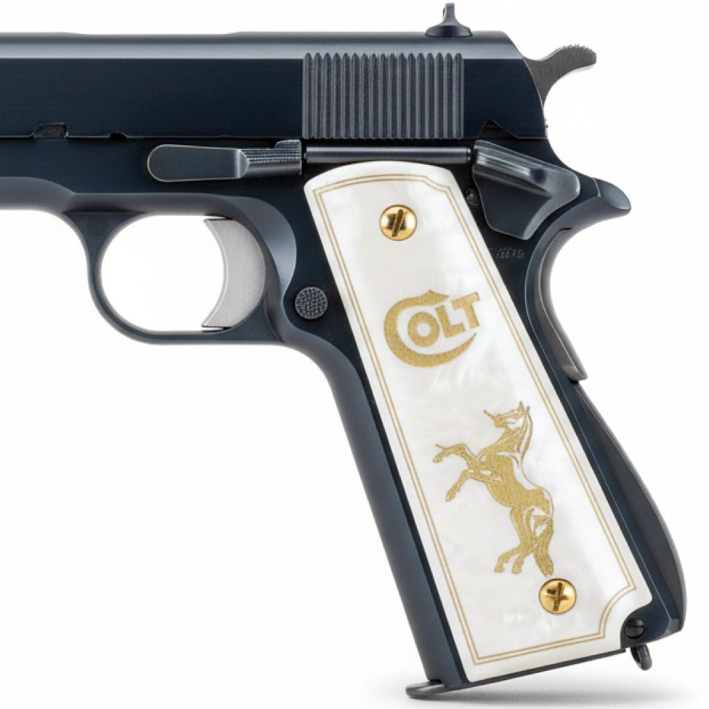 1911 acrylic grips - Pearl with Large Gold Horse