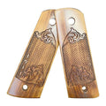 Colt 1911 walnut grips – Engraved Scroll Border – Light Walnut – handcrafted in Türkiye