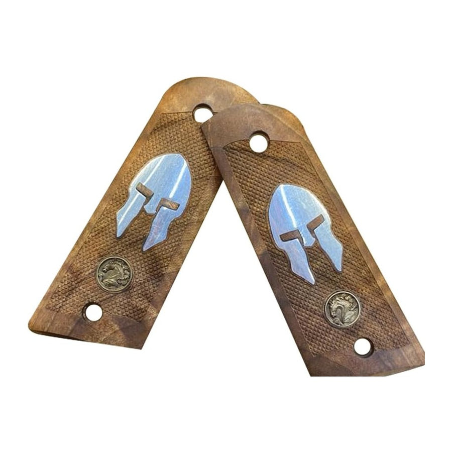 Colt 1911 walnut grips – Spartan Helmet – handcrafted in Türkiye