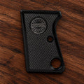Astra Cub 6.35 black acrylic grips with checkering and silver Astra medallion – Astra 2000 Cub & Colt Junior .25 pistol grips