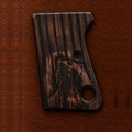 Astra Cub 6.35 dark walnut grips with carved bear relief – handcrafted Astra 2000 Cub & Colt Junior .25 pistol grips