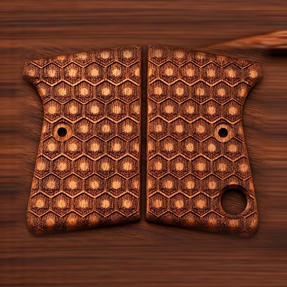 Astra Cub 6.35 walnut grips with honeycomb pattern in natural walnut – handcrafted Astra 2000 Cub & Colt Junior .25 pistol grips