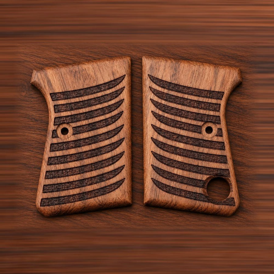 Astra Cub 6.35 walnut grips with horizontal ribbed texture – handcrafted Astra 2000 Cub & Colt Junior .25 pistol grips