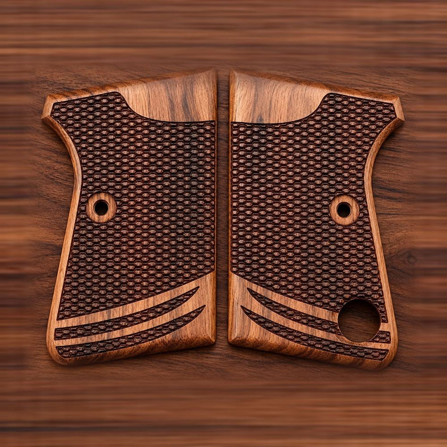 Astra Cub 6.35 walnut grips with laser checkering and sweep lines – handcrafted Astra 2000 Cub & Colt Junior .25 pistol grips