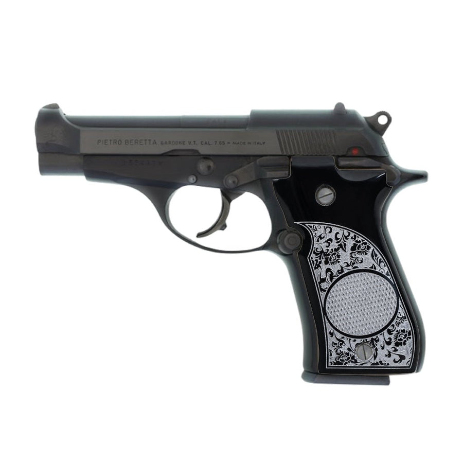 مقابض Beretta 81 / 84 من الأكريليك - أسود وفضي محفور بالليزر