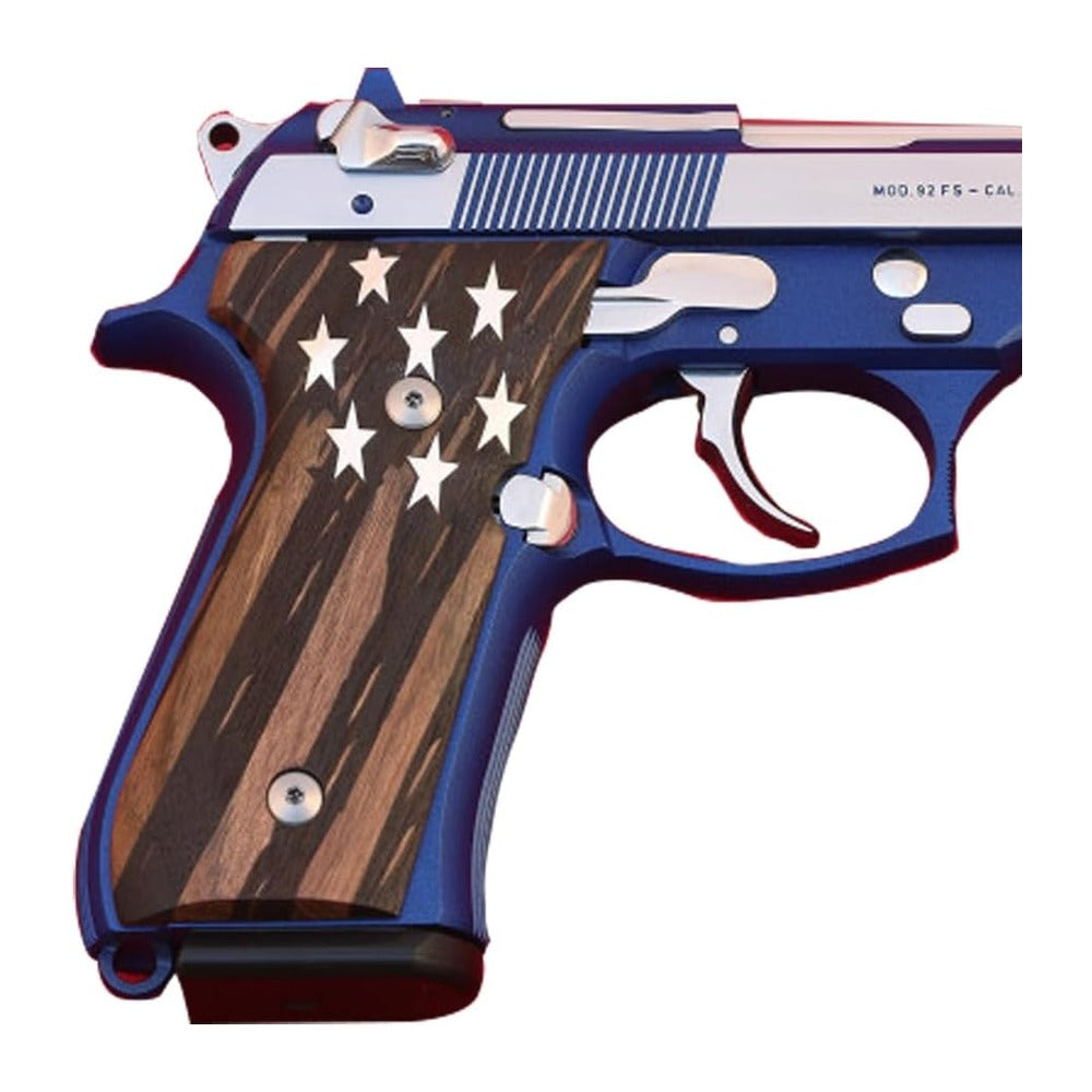 Beretta 92 / M9 walnut grips – American Flag – handcrafted in Türkiye