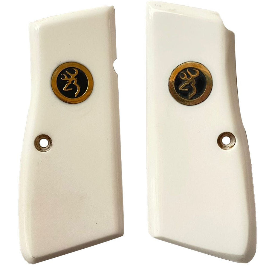 Browning Hi-Power acrylic grips - Matte White with Gold Logo