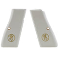 Plaquettes de crosse Browning Hi-Power en acrylique - Blanc avec médaillon doré