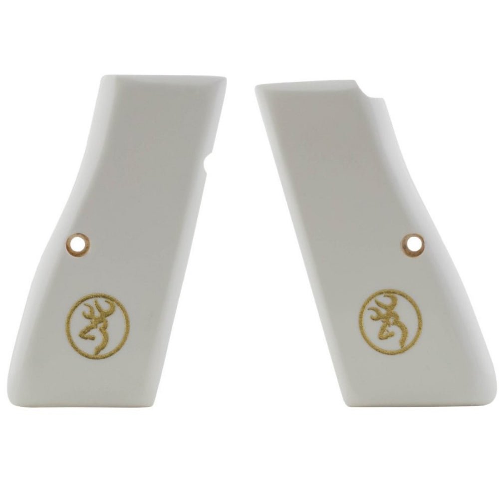Browning Hi-Power acrylic grips - White with Gold Medallion