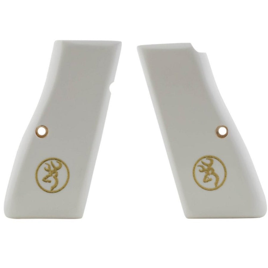 Browning Hi-Power acrylic grips - White with Gold Medallion