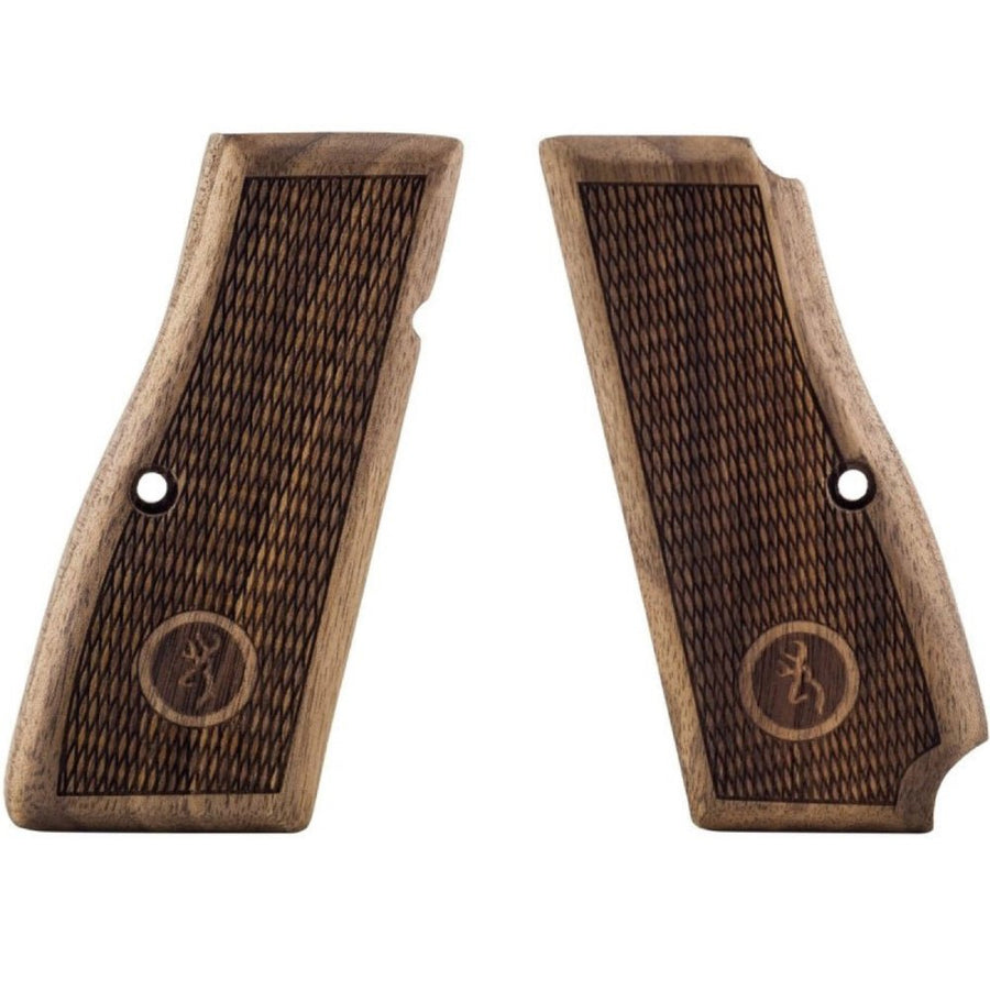 Browning Hi-Power walnut grips - Classic Checkered with Logo
