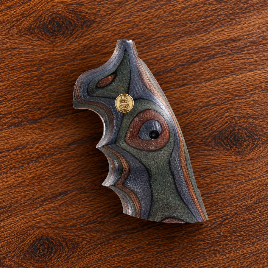 Colt Python camo green laminated wood target grip with gold crest medallion – fits 2021+ Colt Anaconda