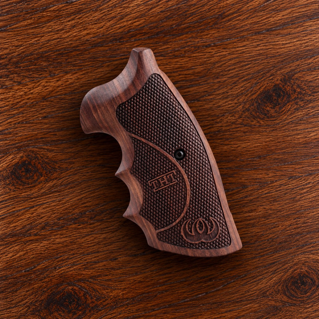 Colt Python walnut target grip with checkering and laser engraved emblems – fits 2021+ Colt Anaconda