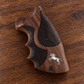 Colt Python walnut target grip with diamond checkering, stippled finger grooves and silver horse inlay – fits 2021+ Colt Anaconda