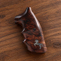Colt Python smooth dark walnut target grip with silver horse emblem and finger grooves – handcrafted replacement grip, fits 2021+ Colt Anaconda