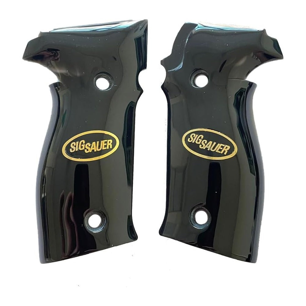 Sig Sauer P226 grips – Black Acrylic with Gold Sig Logo – handcrafted in Türkiye