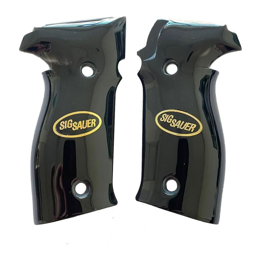 Sig Sauer P226 grips – Black Acrylic with Gold Sig Logo – handcrafted in Türkiye