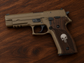 Sig Sauer P226 walnut grips with silver skull metal emblem – handcrafted Turkish walnut replacement grip panels