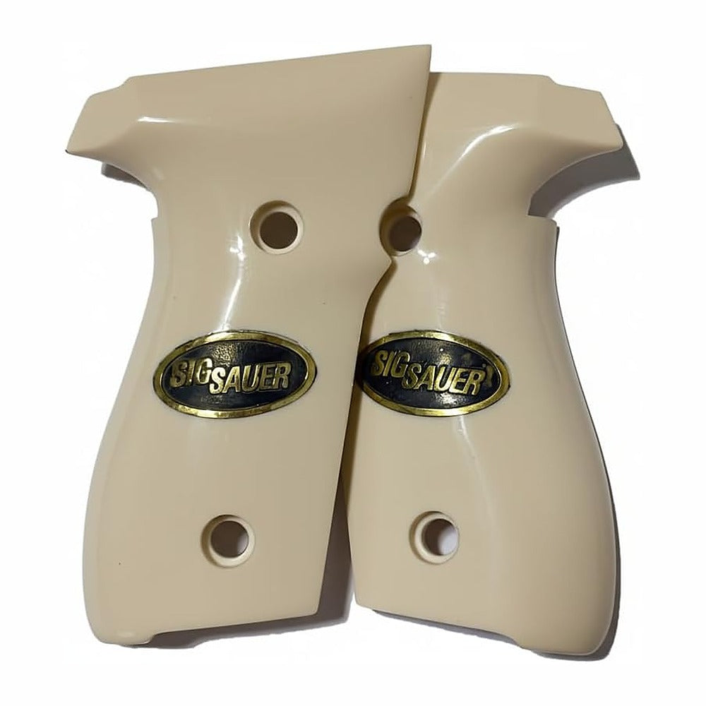 Sig Sauer P229 grips – Cream Acrylic with Sig Logo – handcrafted in Türkiye