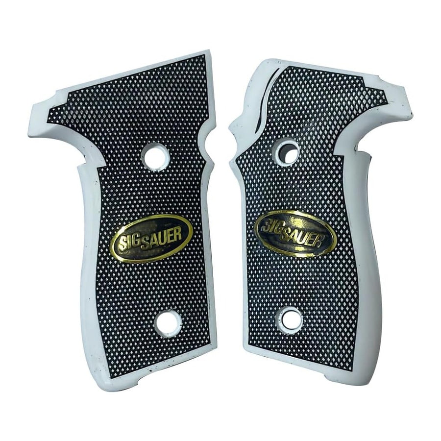 Sig Sauer P229 grips – White Acrylic Checkered with Sig Logo – handcrafted in Türkiye