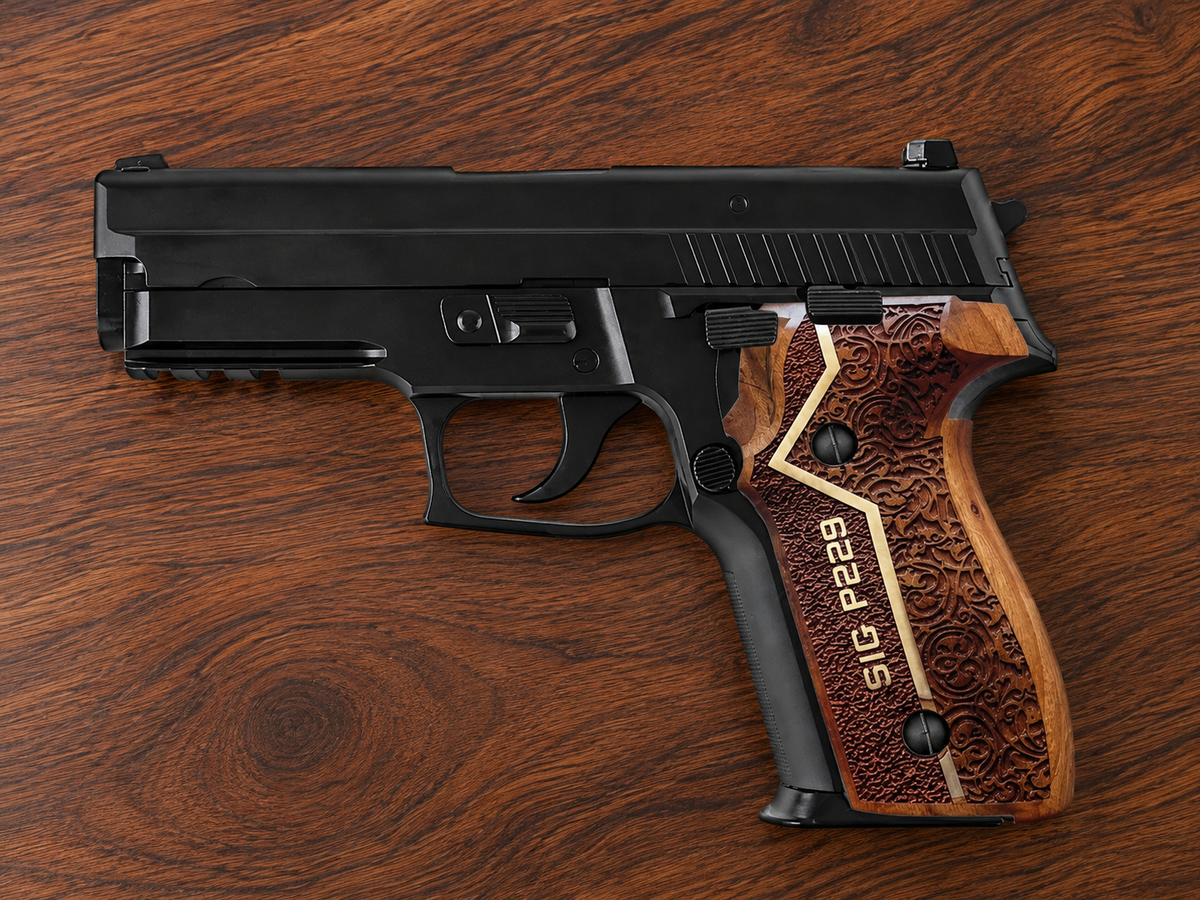 Sig Sauer P229 walnut grips - Gold Design