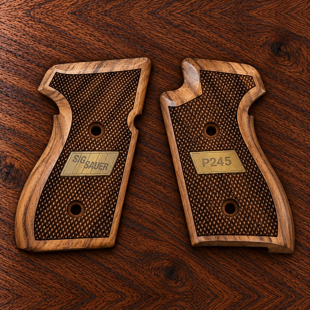 Sig Sauer P245 walnut grips – checkered with brass plates – handcrafted Turkish walnut pistol grips