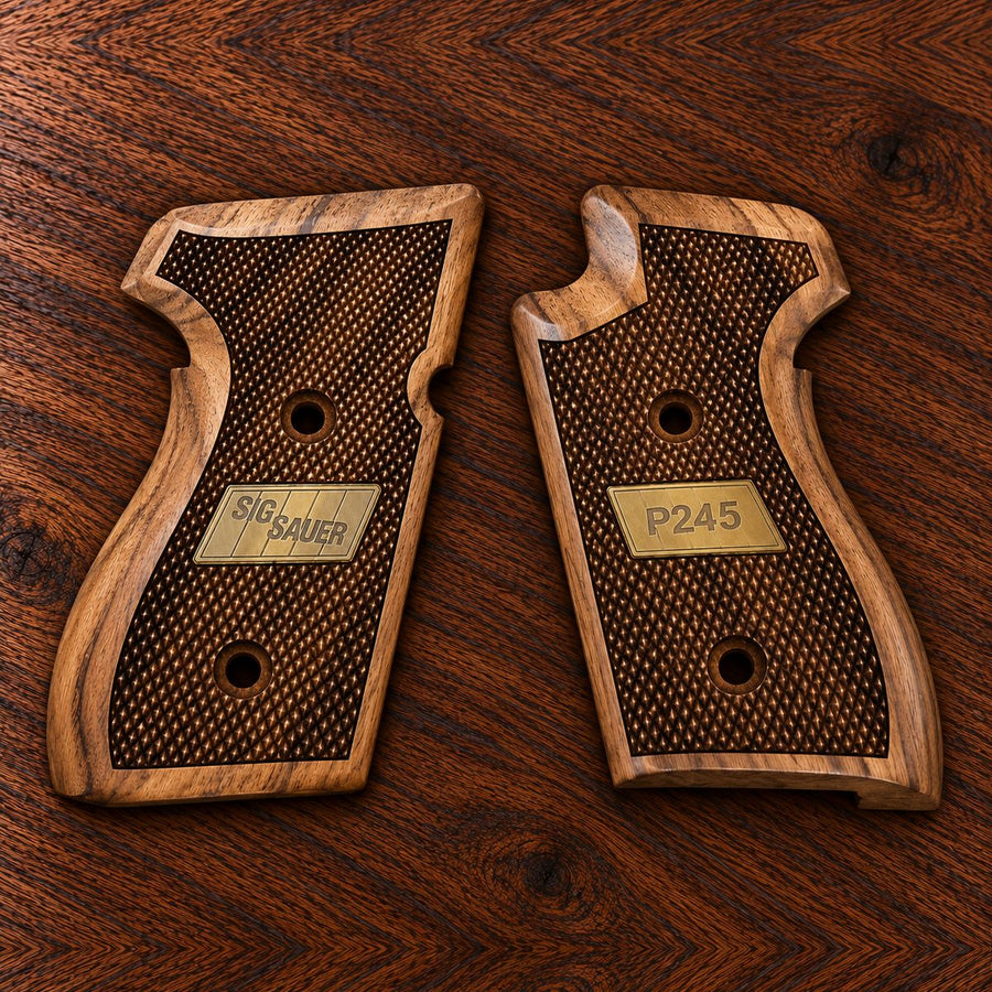 Sig Sauer P245 walnut grips – checkered with brass plates – handcrafted Turkish walnut pistol grips