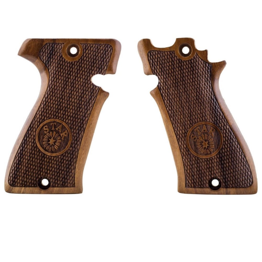 Star 7.65 walnut grips - Laser Checkered with Logo