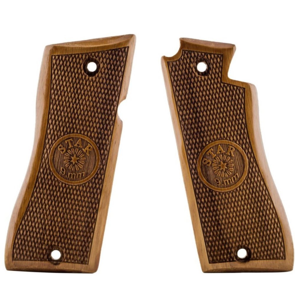 Star 9mm walnut grips - Laser Checkered with Star Logo