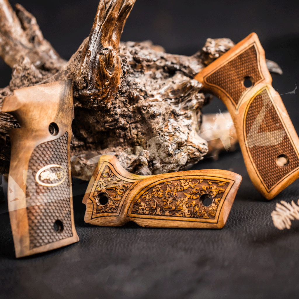 High quality walnut and acrylic pistol grips for Colt, Beretta, and more