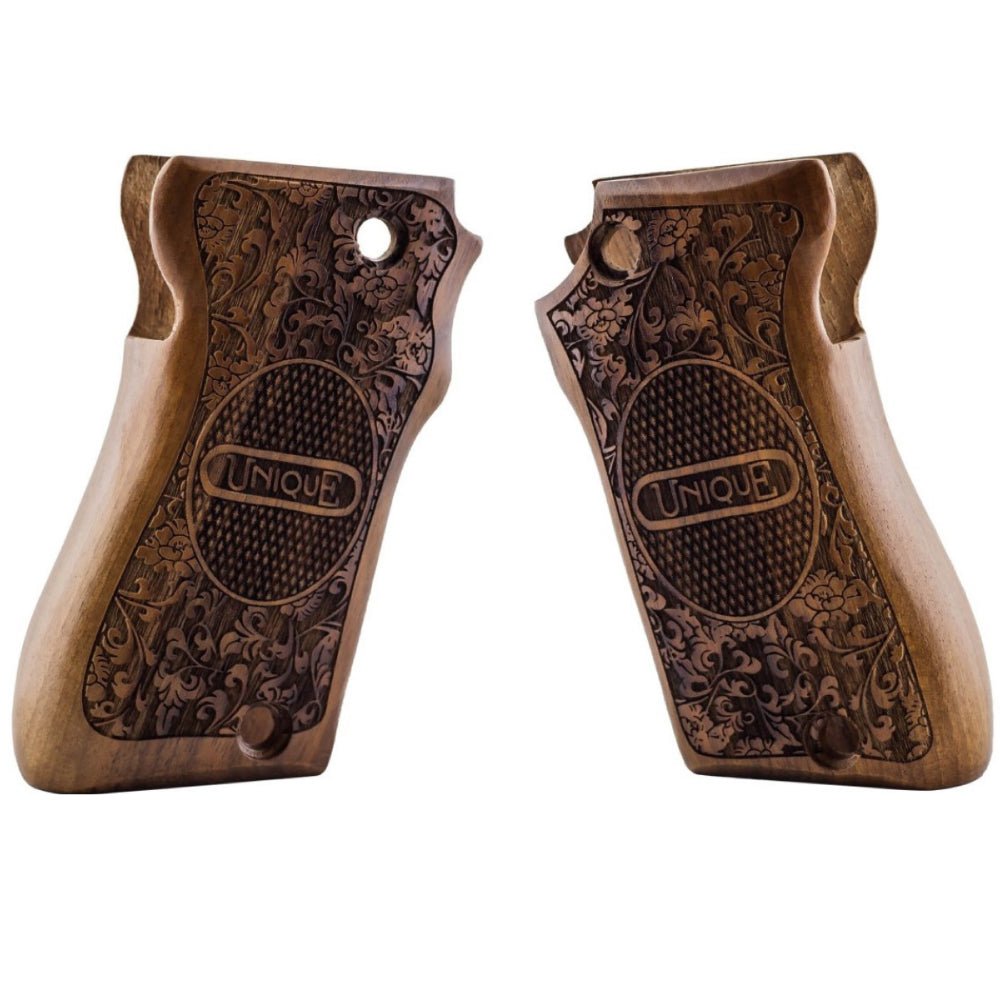 Unique BCF 66 walnut grips - Floral Engraved with Logo